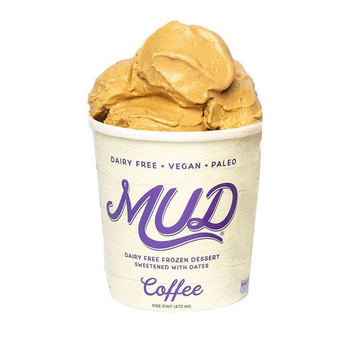 Coffee MUD Pint (GF)(V) · MUD is a creamy vegan + paleo ice cream created with no dairy or added sugar. Instead we use coconut milk and delicious dates, which create the perfect harmony of sweetness and fluffiness. Coffee: Organic Coconut Milk (Coconut, Water), Dates, Organic Coffee, Organic Acacia Gum, Himalayan Pink Salt