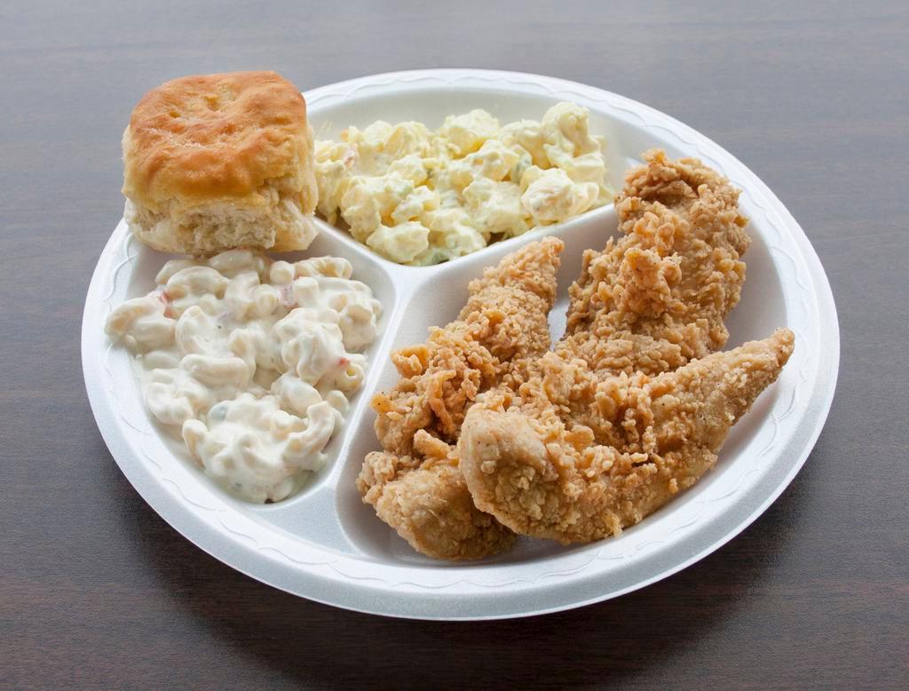 3 Jumbo Strips Meal · Served with choice of 2 sides and biscuit.