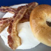 Bagel With Cream Cheese and Bacon · Boiled and baked round bread roll.