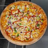 Tandoori Chicken Pizza · Marinated chicken, tomato sauce, red pepper, green pepper, onion, freshly chopped cilantro, ...