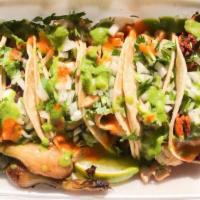  Tacos  · 5 soft tortillas filled with choice of meat and topped with chopped onion and cilantro. Fold...