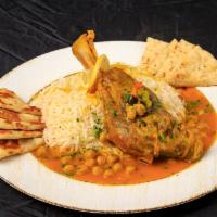 Persian Saffron Lamb Shank · This unique saffron flavored New Zealand lamb shank served with, garbanzo beans, and served ...