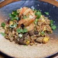 Chao Fan Rice  · Jazmin rice, wok sauteed shrimp, chicken, beef, longaniza, sweet plantain