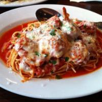 Shrimp Parmigiana · Lightly battered shrimp in our homemade marinara sauce topped with mozzarella cheese.