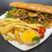 Philly Cheese Steak sandwich With fries (Combo) · Steak Philly grilled with onion ,bell pepper, mushroom and our special seasoning and Swiss c...