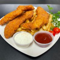 Chicken tender plate with fries (Combo) · 5 prices Chicken tender with large fries and 3 dipping sauce