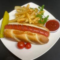 Beef Hot Dog with fries (combo) · hot Dog, side fries.