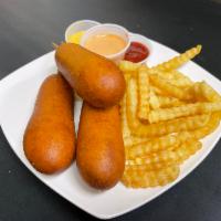 Corn Dogs With fries (Combo) · 3 Jambo Corn dogs With large French fries