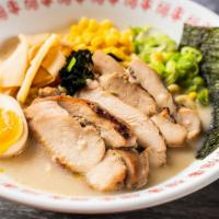 #9 Chicken Miso Ramen · Chicken broth: Grilled Chicken, ramen egg, green onion, bamboo shoots, corn, seaweed with th...