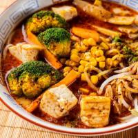 #12S Spicy Vegetable Ramen · Spicy Vegetable broth: Mixed Vegetables, Tofu, bean sprouts, green onion, bamboo shoots, cor...