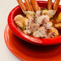 Caldo Mixto · Shrimp, crab and octopus stew.