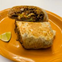 Super Burrito · Rice, beans, cheese with choice of meat, pico de gallo, sour cream, cheese and guacamole.