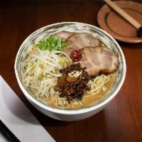 Spicy Signature Tonkotsu · 18 hour berkshire pork broth with shoyu, thin or thick noodle, pork chashu, bean sprout, sca...