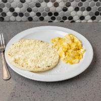 3. Breakfast Arepa Con Queso y Huevos al Gusto · Corn cake with melted cheese, and 2 eggs any style.