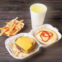 Dbl Cheeseburger - Combo · Lettuce, tomato onion, pickle, ketchup mayo, mustard, cheese.