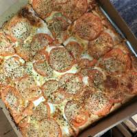Grandpas Pizza · Square. Mozzarella and sliced fresh tomatoes.