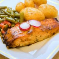 Salmon  · Choice of 2 side dishes.