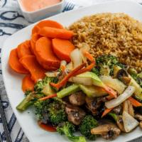 Hibachi Vegetables Dinner · Includes fried rice, sweet carrots and salad.