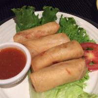 Crispy Spring Rolls · Fried vegetable rolls w/ Thai sweet chili sauce