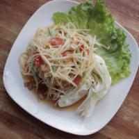 Som Tum Thai (Thai Papaya Salad) · Shredded green papaya w/ roasted peanuts, palm sugar, fish sauce, lime, chilies, garlic, lon...