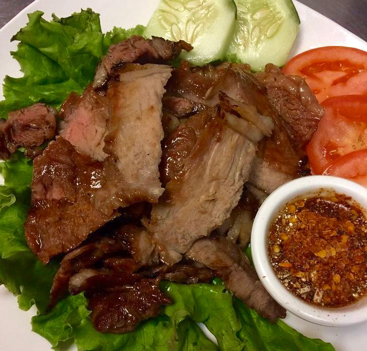 Nuer Yang (Beef) · Grilled marinated beef served w/ spicy jaew dipping sauce