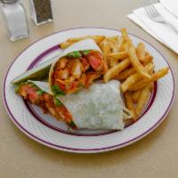 Buffalo Chicken Wrap · Spicy chicken, lettuce, tomatoes, and ranch dressing.