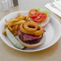 Cowboy Burger · Bacon, cheddar, onion rings and BBQ sauce.
