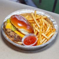 Smoke & Fire Burger · 1/2lb Angus beef patty with American cheese, diced onions, pickles, ketchup, and mustard ser...