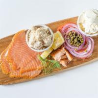 Fish Board for 2 · Your choice of Bagels with Lox, Smoked Salmon and Whitefish Salad, cream cheese, tomatoes, o...