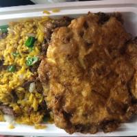 66. Vegetable Egg Foo Young · With white rice.