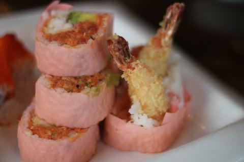 Jersey Shore Roll · Most popular. Shrimp tempura, spicy tuna and avocado wrapped in soy paper and served with spicy mayo and eel sauce on the side.