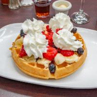 Kingston's Ferry Waffle Special · Our homemade waffle mix cooked to golden brown .Topped with strawberry compote, blueberry, b...