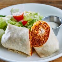 Spicy Chicken Kimchi Burrito · Kimchi fried rice with Spicy Chicken wrapped in flour tortillas served with Lemon Dressing S...