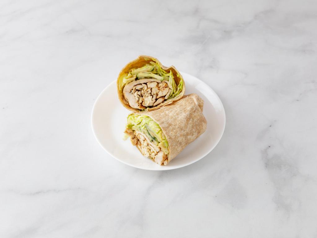 Thai Chicken Wrap · Grilled chicken, lettuce, sprouts, cucumbers, cilantro and spicy peanut sauce. Served in your choice of wrap.