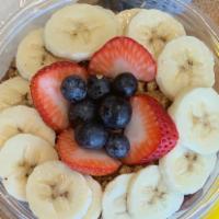 Acai Banana Berry Bowl · Acai blend base, strawberries, blueberries, topped with granola, banana, strawberries and bl...