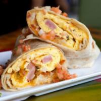 Breakfast Burrito with Egg and Cheese · Fresh eggs, and melted cheese wrapped in a warm tortilla with a side of home fries.