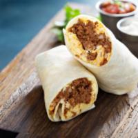 Breakfast Burrito with Sausage, Egg, and Cheese · Fresh eggs, juicy sausage, and melted cheese wrapped in a warm tortilla with a side of home ...