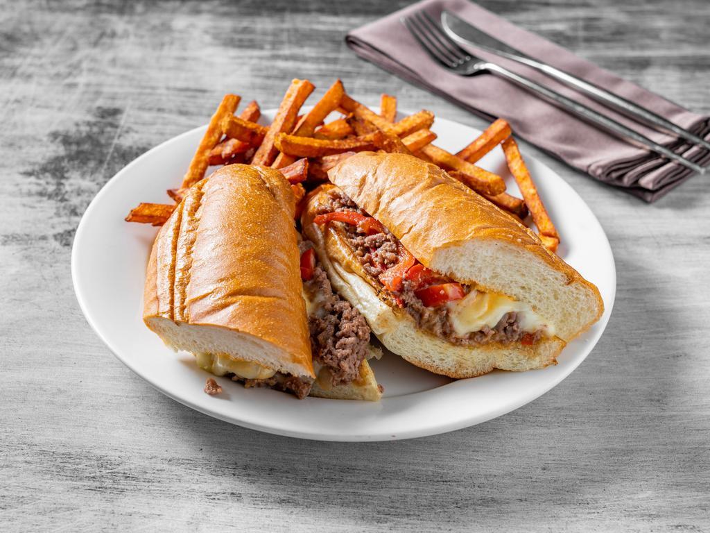 K-Town Sandwich · Korean marinated beef, onion, bell peppers, provolone cheese & Sriracha mayo on a hero.