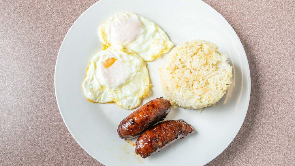 Longsilog · Filipino sausage, garlic fried rice or steam rice and atchara. 