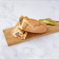 Cheesesteak Hoagie · Steak, cheese, and caramelized onion on a long sandwich roll.  