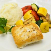 Pan Seared Chilean Sea Bass · Chefs Seasonal Vegetables / Roasted Potatoes