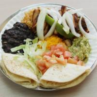 C1. Grilled Chicken Special Combo · Served with Mexican rice, black beans, lettuce, tomato, green pepper, onion, cheddar cheese,...