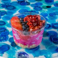 Dragon Berry Bowl · Made with our dragon blend (dragon fruit, pineapple, strawberries, mango, peaches, and honey...