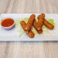 Homemade Mozzarella Sticks · Breaded and fried cheese served with marinara sauce.