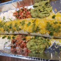 Andaconda Ground Beef Burrito · XXL burrito stuffed with rice, beans, cheese & ground beef. Topped with cheese, pico de gall...