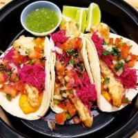 Fried Fish Tacos · Fried fish, pickled cabbage, pico de gallo, sour cream, salsa on the side
