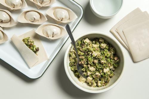 Broccoli and Mushroom Wonton · Stuffed Chinese dumpling.
