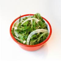 Watercress Cilantro Salad · w/ Scallions, Celery, Fennel, and Ginger Vinaigrette