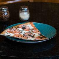 Margherita Pizza  · Plum tomatoes, mozzarella, fresh mozzarella, Parmesan, fresh basil and olive oil.