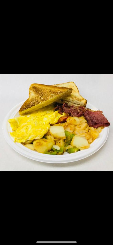 2 Eggs and Bacon Platter  · Served with potato and toast.